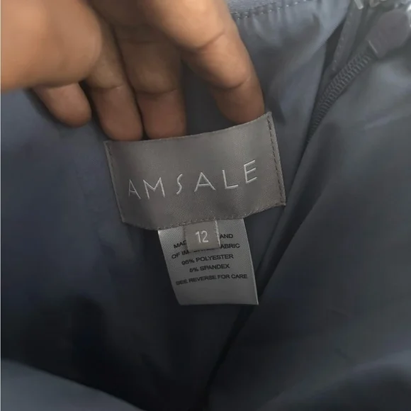 NWOT Amsale Bridesmaid Dress Blue Maxi Dorothy GB263P Draped one-shoulder 12 - Picture 5 of 10